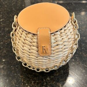 Francis Valentine Honeypot Raffia Straw Gold Chain Vachetta Purse Handbag